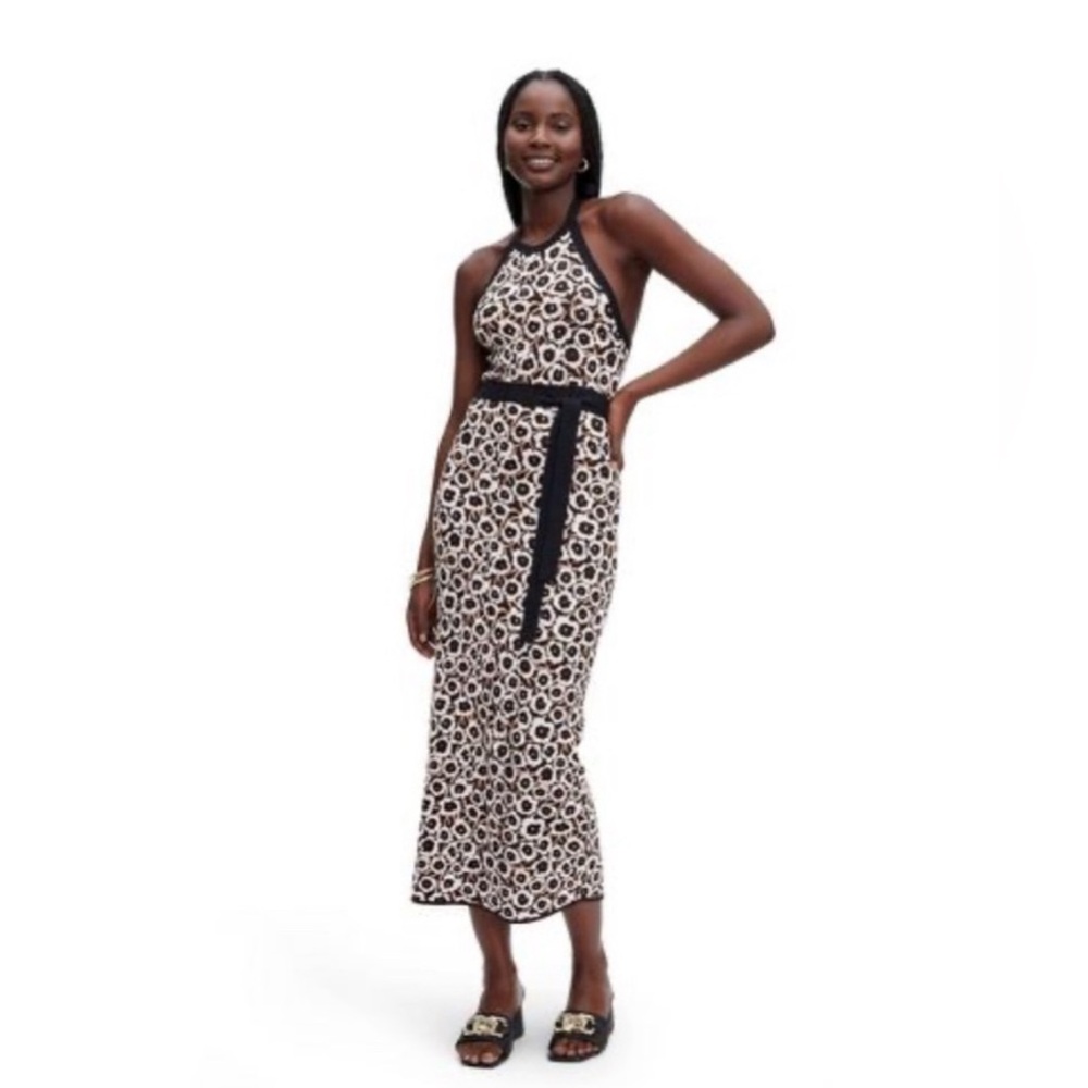 Women's Halter Tie Neck Neutral Poppy Sweaterknit Midi Dress